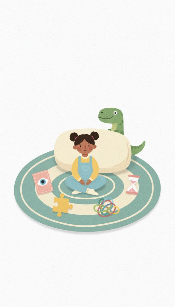 Child playing with toys and dinosaur