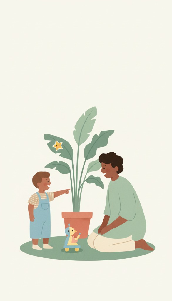 Parent and child with growing plant