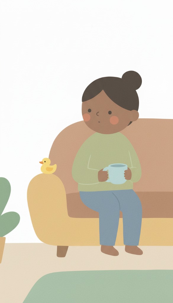 Parent relaxing on couch calmly